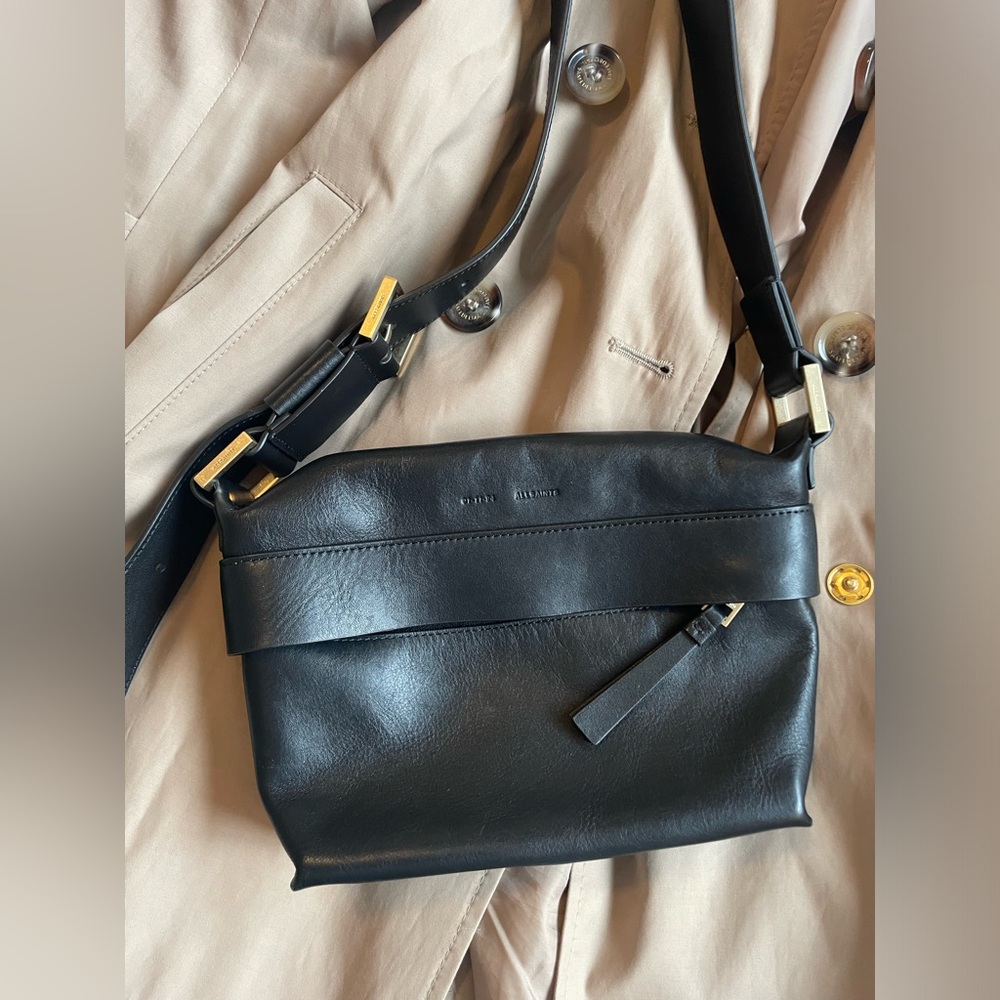 All Saints black leather purse